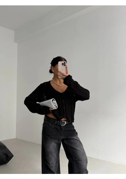 Lvsqvr Küçük Düğmeli Küçük Örgülü Triko Hırka Siyah (Beden: Standart) fiyatları