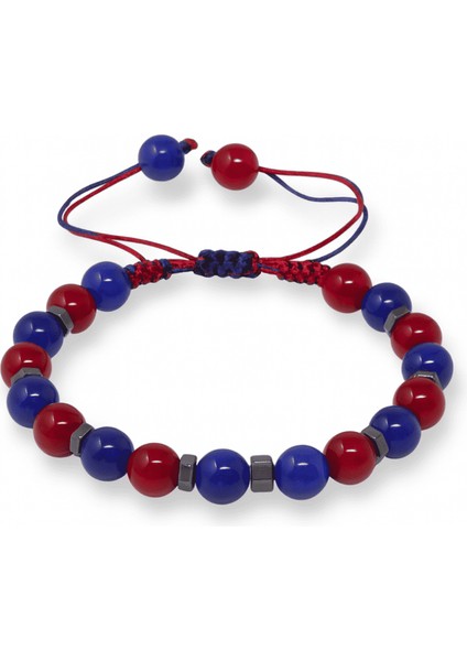 Makrome Örgülü Küre Kesim Bordo Mavi Jade Hematit Doğaltaş Kadın Taraftar Bileklik