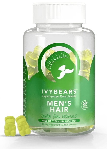 Ivybears Men’s Hair Gummies – Vegan Saç & Tırnak Desteği – 60 Gummy
