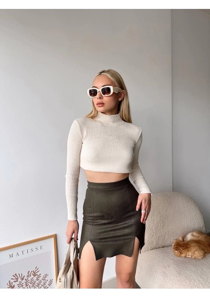 Lvsqvr Çift Yurtmaçlı Süet Etek Haki S241002 (Beden: S) fiyatları