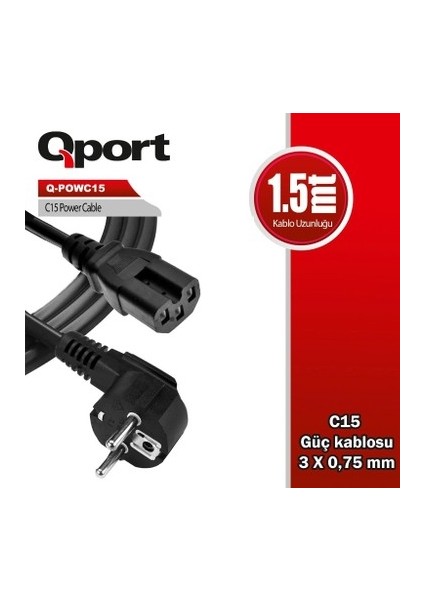 Qport Q-POWC15 1.5mt C15 Power Kablo