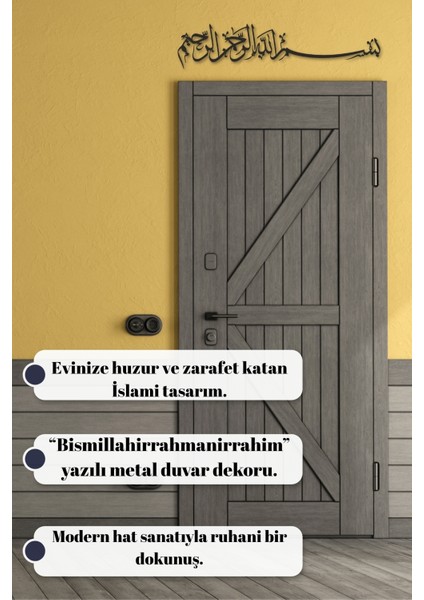 Bismillahirrahmanirrahim Yazılı Metal Duvar Tablosu Islami Kaligrafi Modern Ev Dekorasyonu