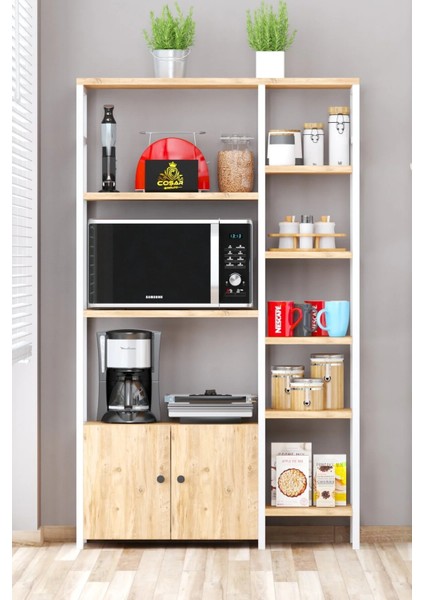 Çok Amaçlı Dolap Mutfak Standı 2 Kapaklı 8 Raflı Kahve Köşesi Mutfak Rafı Mutfak Bangosu Beyaz fiyatları