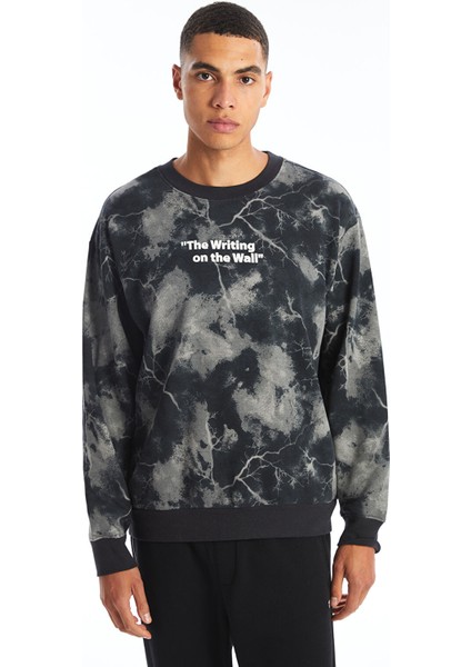 Yeni Sezon Bisiklet Yaka Uzun Kollu Baskılı Erkek Sweatshirt