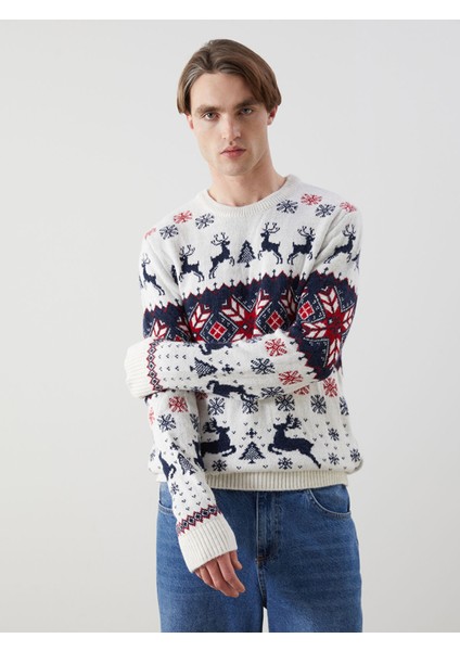 Yeni Sezon Bisiklet Yaka Uzun Kollu Yılbaşı Temalı Erkek Triko Kazak