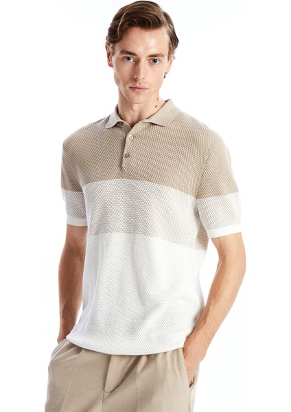 Yeni Sezon Polo Yaka Kısa Kollu Renk Bloklu Erkek Triko Kazak