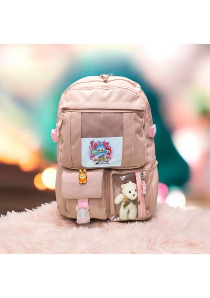 Kore Tarzı Beş Bölmeli Aksesuarlı Beslenmeli ve Kalemlikli 3 Lü Okul Çanta Seti fiyatları