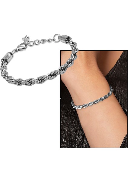 Gümüş Renk Çelik Kadın Halat Zincir Bileklik fiyatları