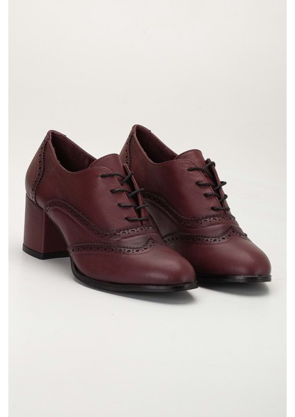 Kadın Hakiki Deri Lazer Detaylı Şık Topuklu Ayakkabı - Bordo fırsatları