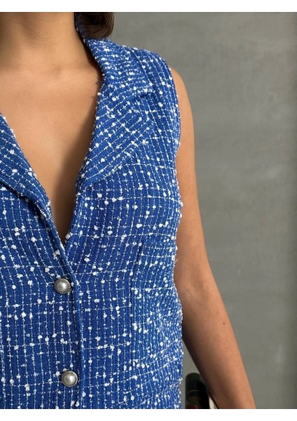 Bosel Yelekli Şort Takım Saks