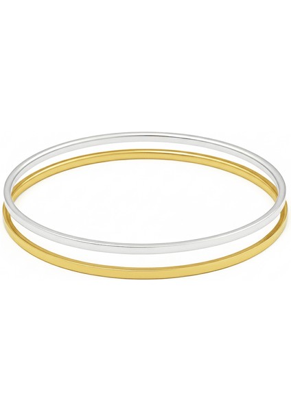 Kadın Çelik Ajda Bileklik - 2 Li Model - Gümüş Altın Renk