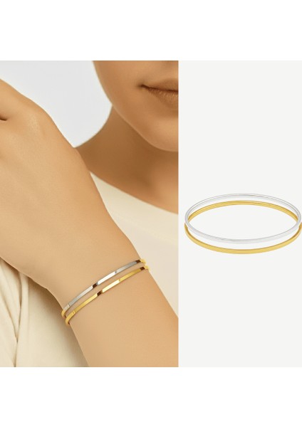 Kadın Çelik Ajda Bileklik - 2 Li Model - Gümüş Altın Renk fiyatları