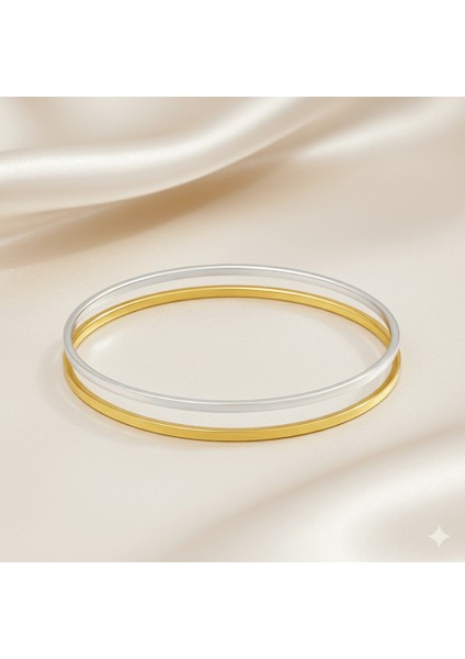 Kadın Çelik Ajda Bileklik - 2 Li Model - Gümüş Altın Renk fırsatları