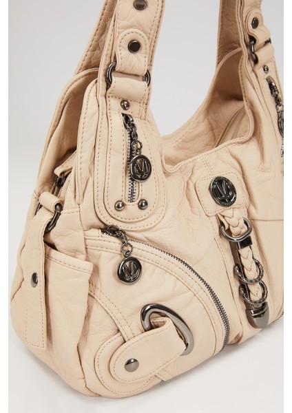 Metal Detaylı Omuz Askılı Kadın Çanta 930263 Krem fırsatları