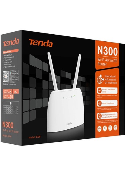 Tenda 4G06 300MBPS 2port 2 Anten 4g Lte Indoor Sım Kart Girişli Router
