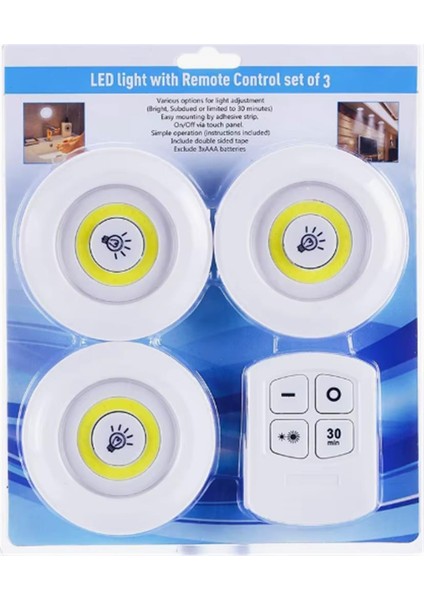 3 Adet Kumandalı Yapıştırmalı LED Aydınlatma 3AAA Pilli