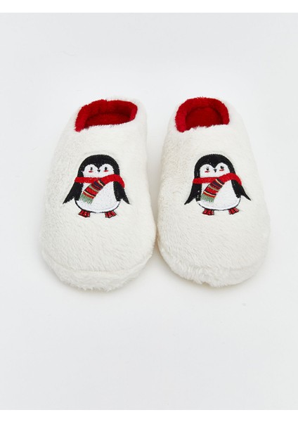 Yeni Sezon Penguen Nakışlı Pelüş Kız Çocuk Ev Terliği modelleri