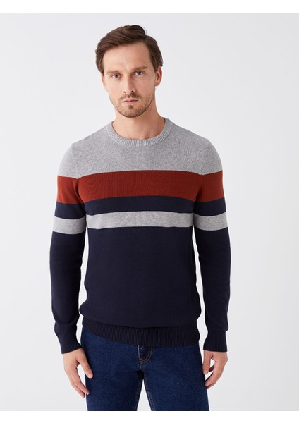 Yeni Sezon Bisiklet Yaka Uzun Kollu Renk Bloklu Erkek Triko Kazak