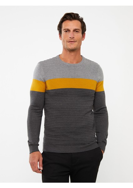 Yeni Sezon Bisiklet Yaka Uzun Kollu Renk Bloklu Erkek Triko Kazak