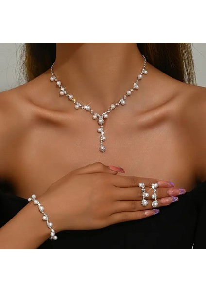 Inci Takı Seti Gümüş Zirkon Taşlı Abiye Set Inci Kolye Bileklik Küpeseti modelleri