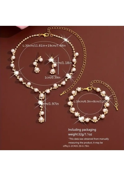 Inci Takı Seti Gümüş Zirkon Taşlı Abiye Set Inci Kolye Bileklik Küpeseti