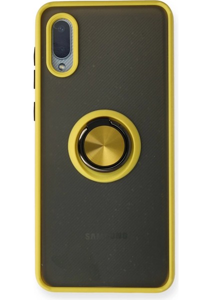 Samsung Galaxy A02 Kılıf Montreal Yüzüklü Silikon Kapak - Sarı