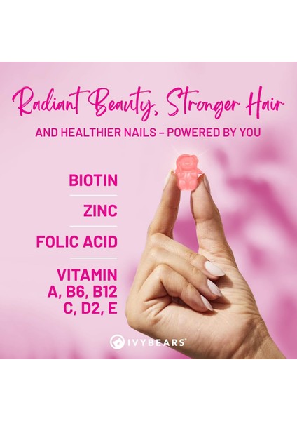 Ivybears Women’s Hair Vitamins – Vegan Saç & Tırnak Desteği Gummies – 60 Adet fiyatları