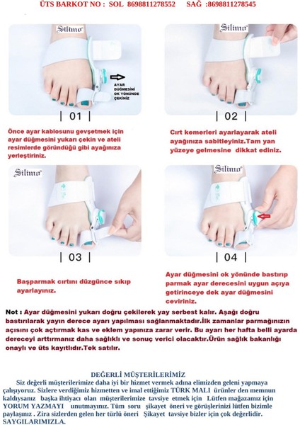 Halluks Valgus Gece Ateli Derece Ayarlı 1 Adet