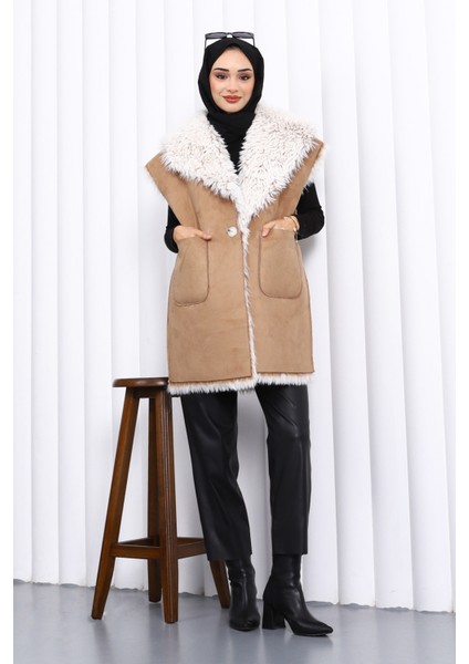 Vizon Kruvaze Yaka İçi Kürklü Süet Yelek fiyatları