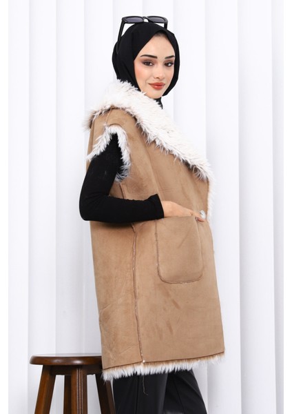 Vizon Kruvaze Yaka İçi Kürklü Süet Yelek fırsatları