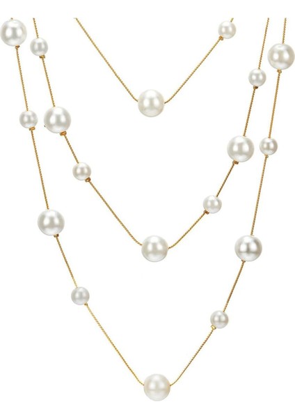 Çoklu Gold Zincir Inci Kolye