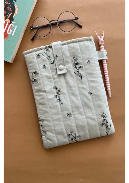 Çiçekli Kitap Kılıfı Su Yeşili Kitap Sever Hediyesi