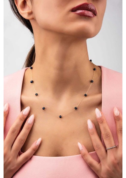 Sıyah Incı Detaylı Gold Zıncır Kolye fiyatları