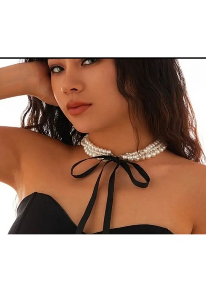 Peri Çoklu Fiyonklu Inci Kolye