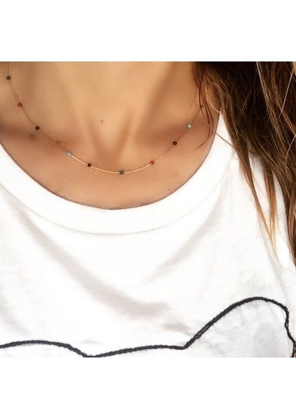 Fenomen Kum Boncuk Detaylı Gold Zincir Kolye