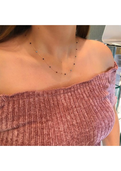 Fenomen Kum Boncuk Detaylı Gold Zincir Kolye modelleri