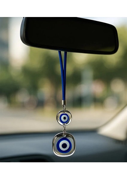 Mavi Cam Nazar Boncuğu Araba Dikiz Aynasi Süsü Şans ve Koruma Sembolü