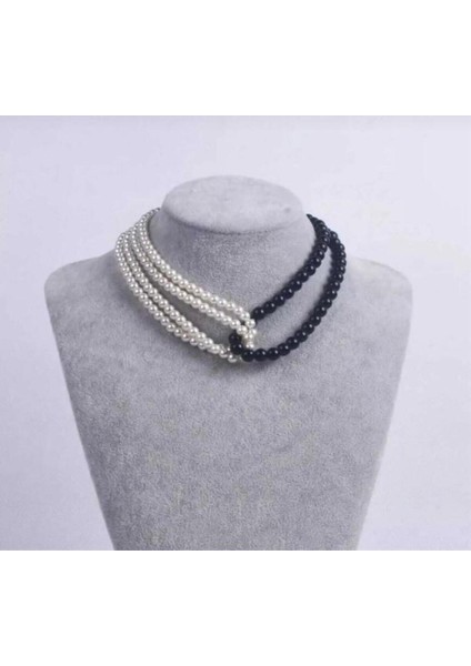 Siyah Beyaz Inci Tasarım Kolye