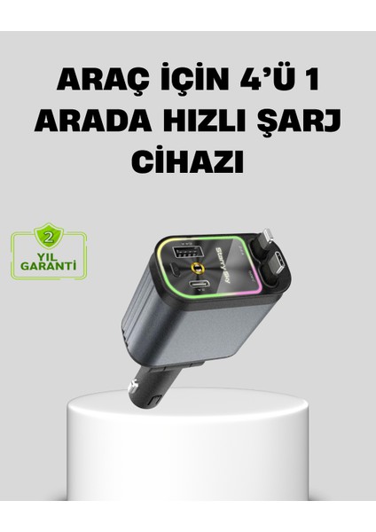 Nrtmsa Araç Şarj Cihazı 66W 4 Portlu Hızlı Şarj ve LED Işıklı