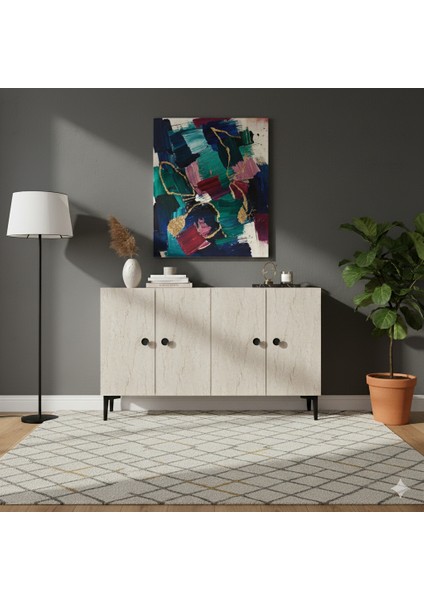 KA1205BT- Pella Konsol, Tv Sehpası, Çok Amaçlı Dolap 120CM Beyaz-Traverten