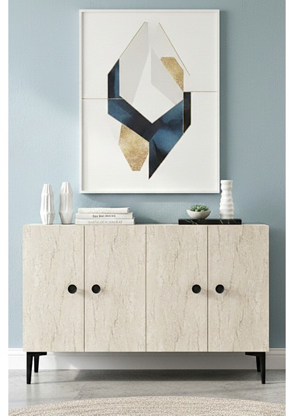 KA1205BT- Pella Konsol, Tv Sehpası, Çok Amaçlı Dolap 120CM Beyaz-Traverten fiyatları