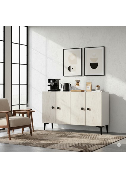 KA1205BT- Pella Konsol, Tv Sehpası, Çok Amaçlı Dolap 120CM Beyaz-Traverten modelleri