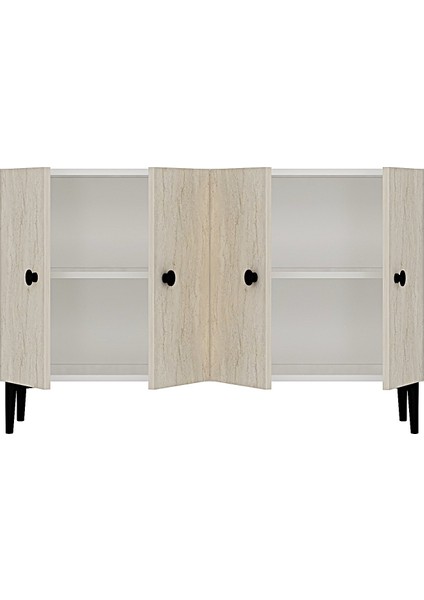 KA1205BT- Pella Konsol, Tv Sehpası, Çok Amaçlı Dolap 120CM Beyaz-Traverten