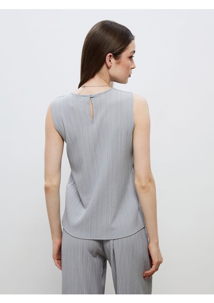 Yeni Sezon Bisiklet Yaka Dokulu Keten Karışımlı Bluz fırsatları