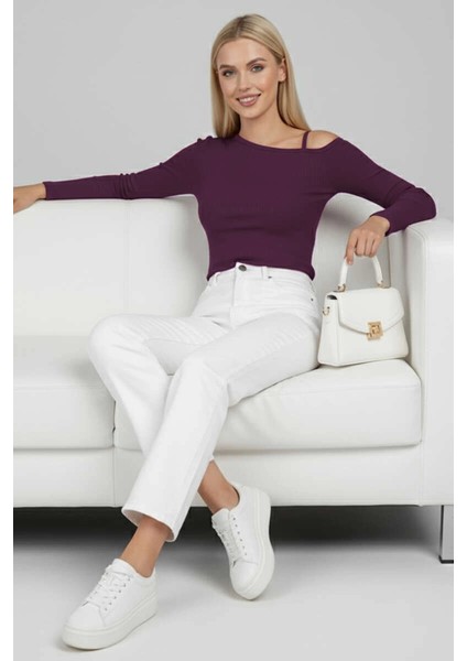 Bosel Tek Omuz Ipli Bluz Mürdüm T4328 modelleri