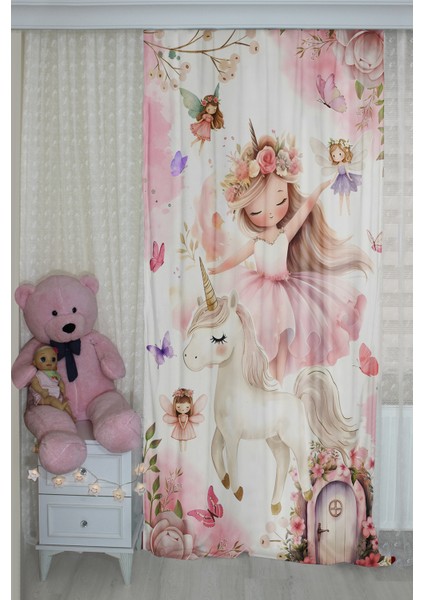 Peri Kız Unicorn Masalı Çift Kanatlı Çocuk Odası Perdesi fiyatları