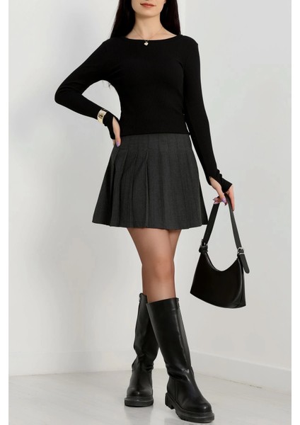 Bisiklet Yaka Parmak Geçmeli Kaşkorse Bluz Siyah A3829 fiyatları