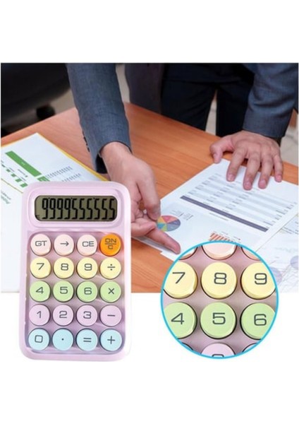 Renkli Büyük Düğmeli Mekanik Anahtarlı Masaüstü Hesap Makinesi – 12 Haneli