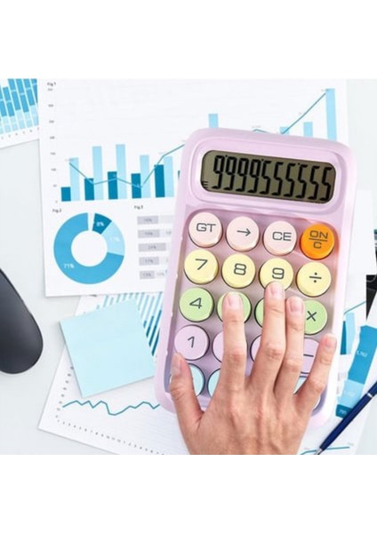 Renkli Büyük Düğmeli Mekanik Anahtarlı Masaüstü Hesap Makinesi – 12 Haneli fırsatları