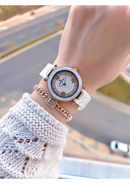 Seramik Kordon Özel Tasarım 2 Yıl Garantili 3 Atm Kadın Kol Saati+Bileklik SR.14282.4 fiyatları